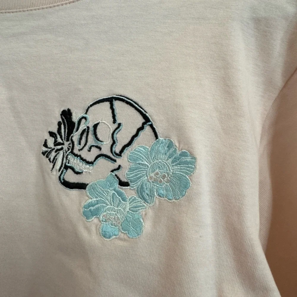 NWT The Kooples Pink Crop Top with Embroidered Skull and Flowers